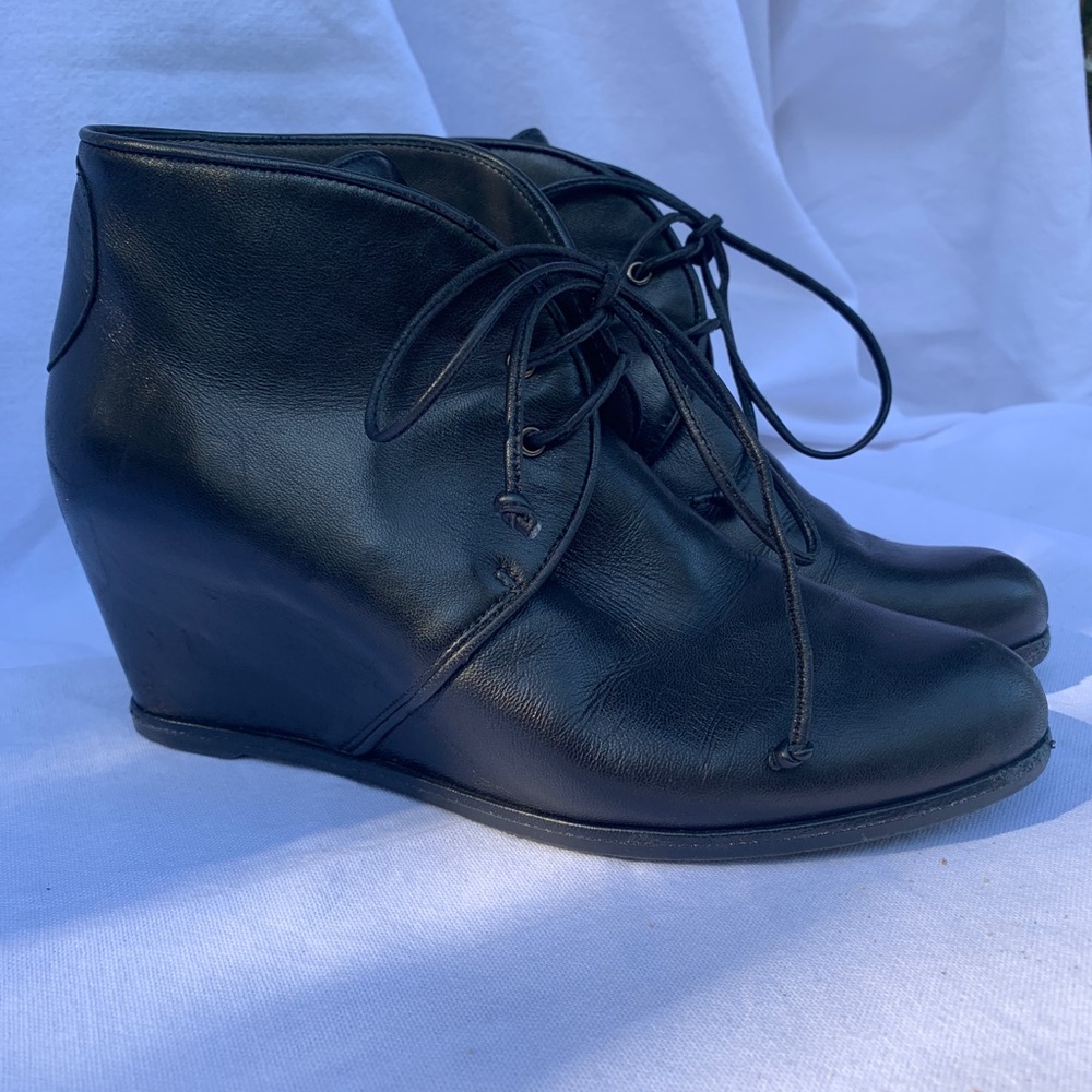 Stuart Weitzman Hidden Wedge Black Leather Booties